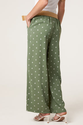 Belted Polka Dot Wide Leg Trousers