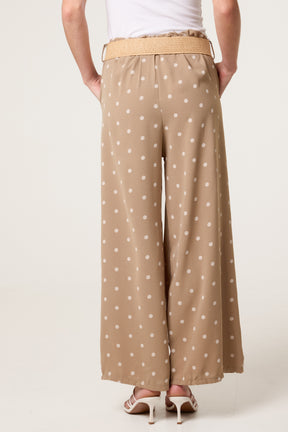 Belted Polka Dot Wide Leg Trousers