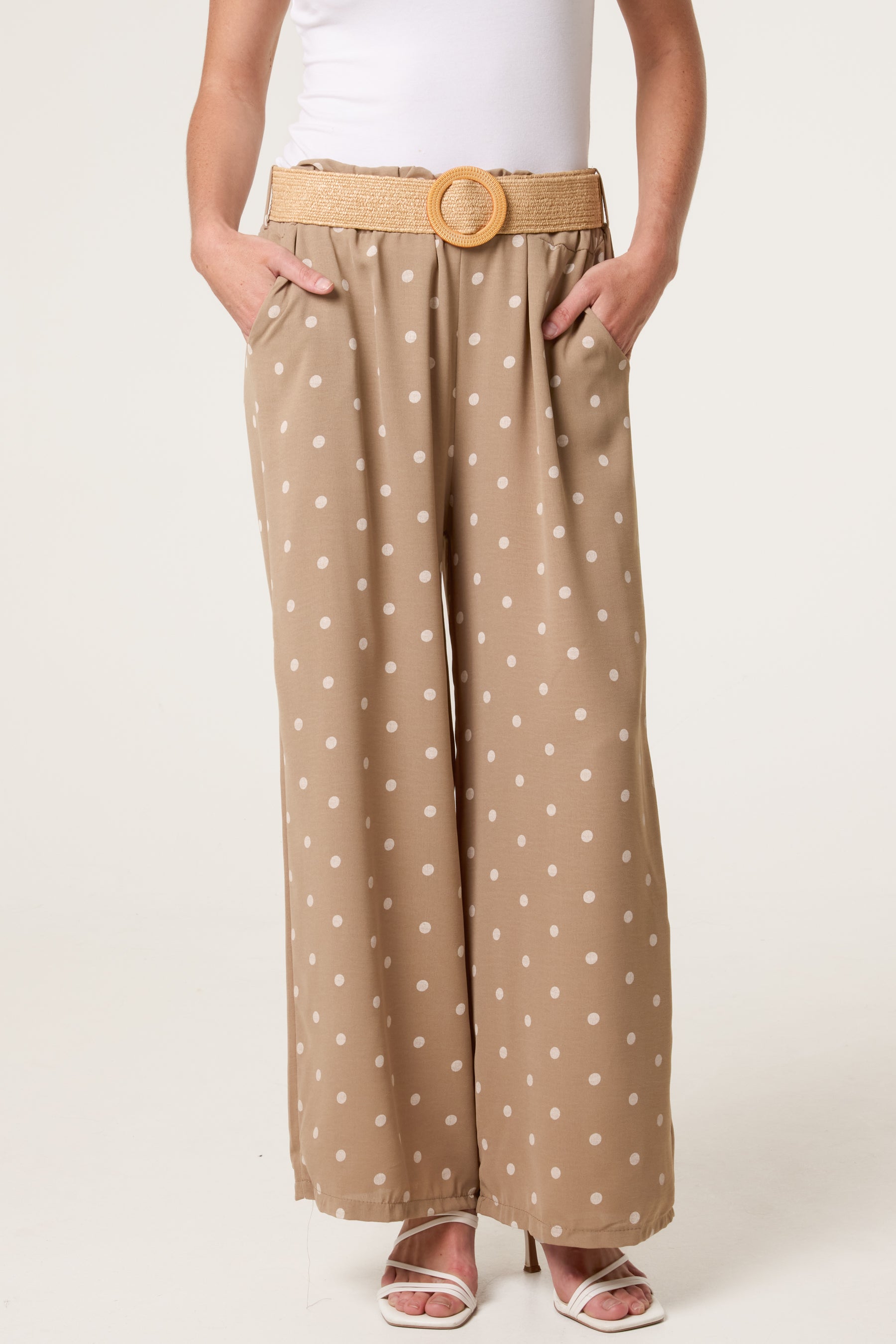 Belted Polka Dot Wide Leg Trousers