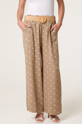 Belted Polka Dot Wide Leg Trousers