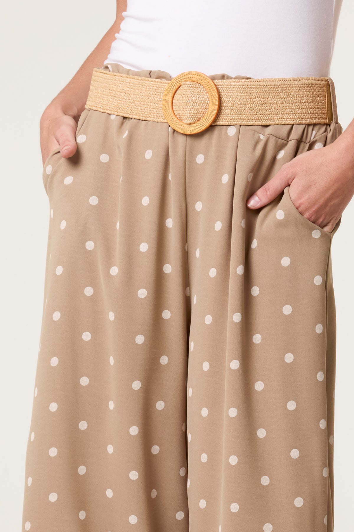 Belted Polka Dot Wide Leg Trousers