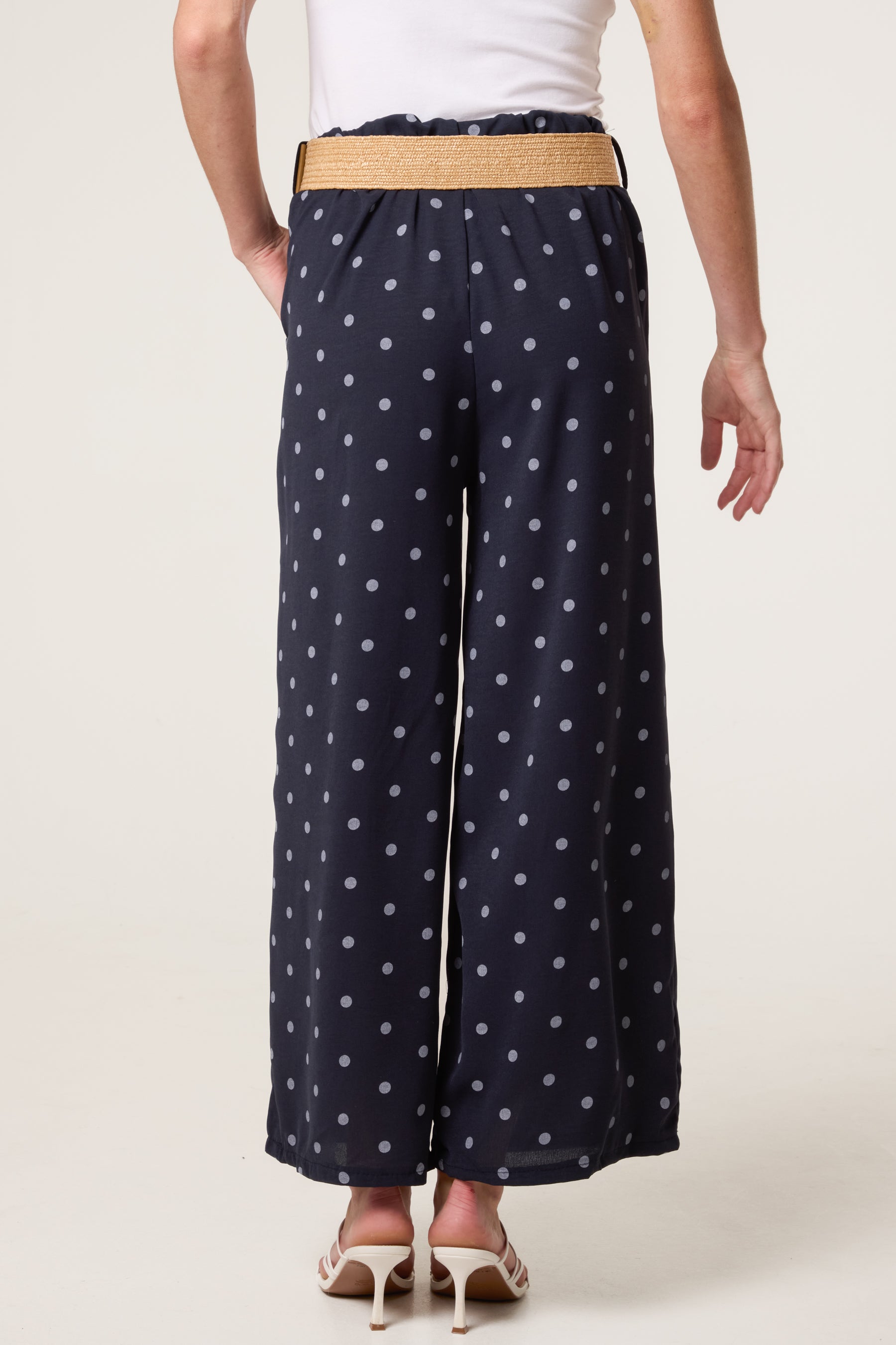 Belted Polka Dot Wide Leg Trousers