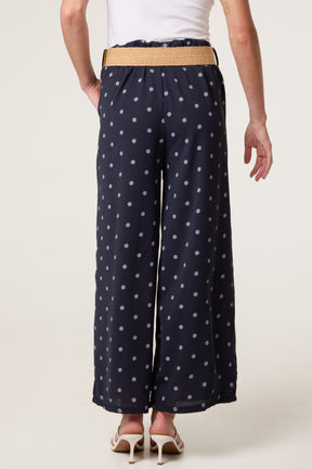 Belted Polka Dot Wide Leg Trousers