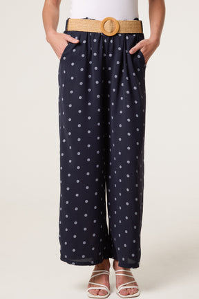 Belted Polka Dot Wide Leg Trousers