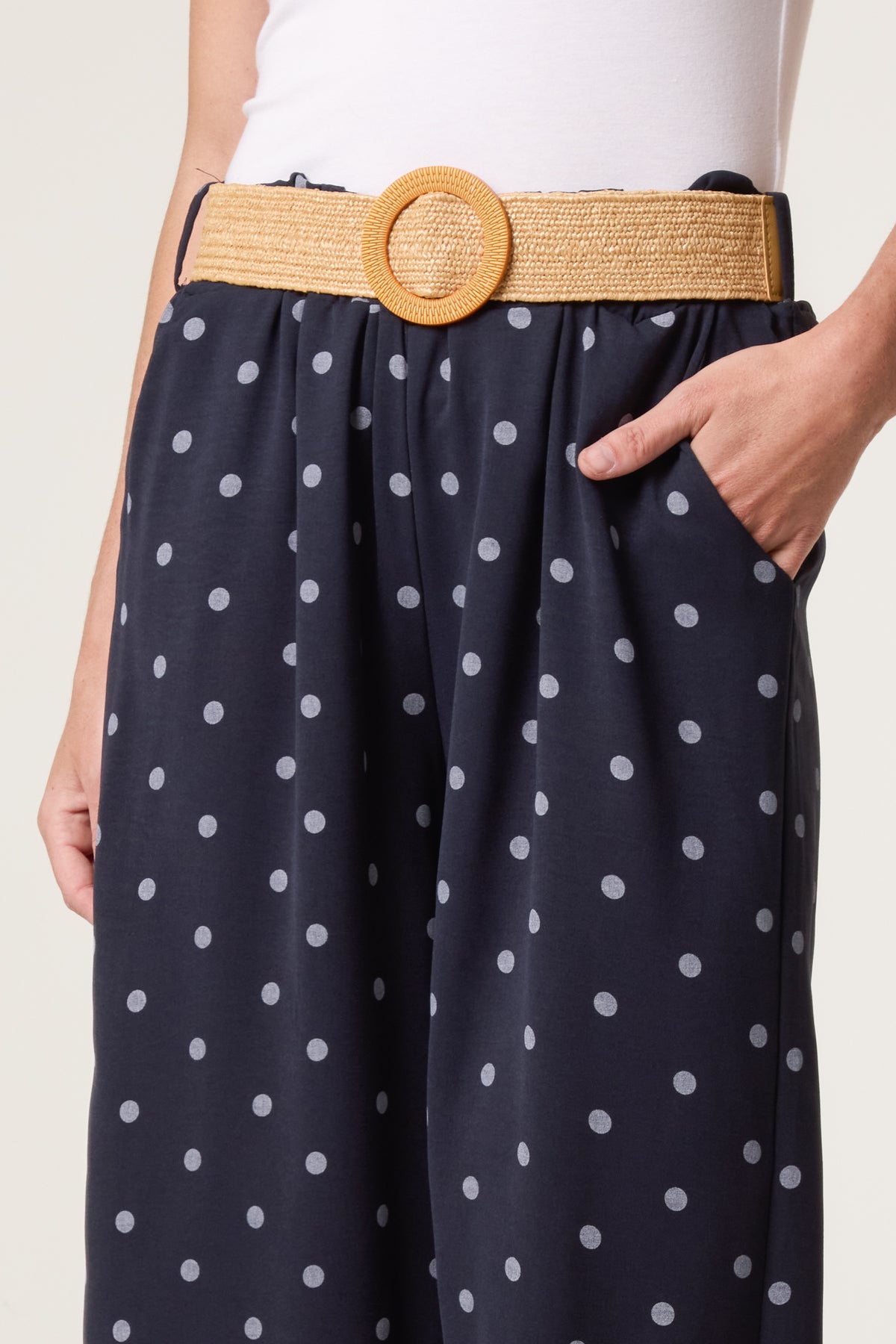Belted Polka Dot Wide Leg Trousers