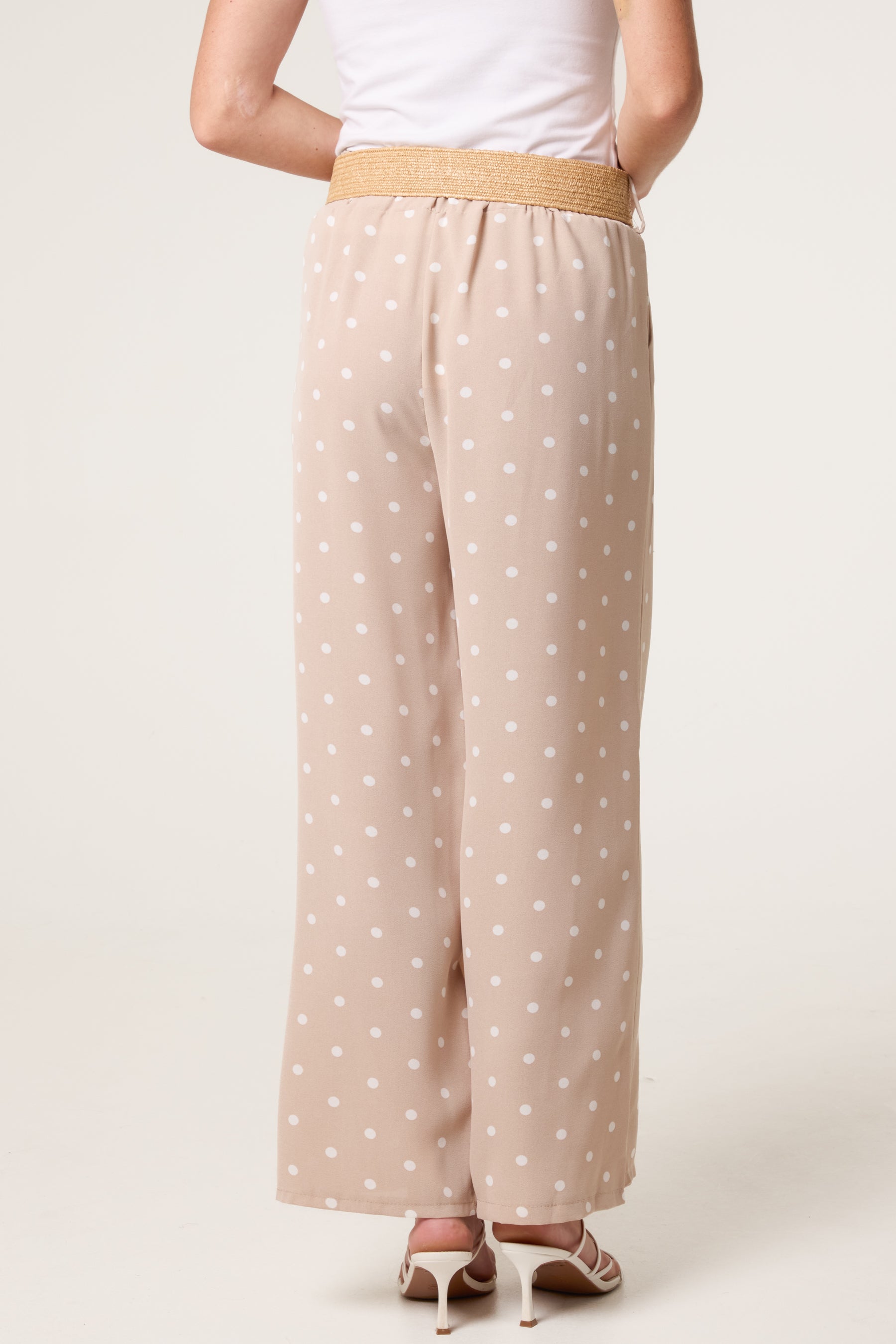 Belted Polka Dot Wide Leg Trousers