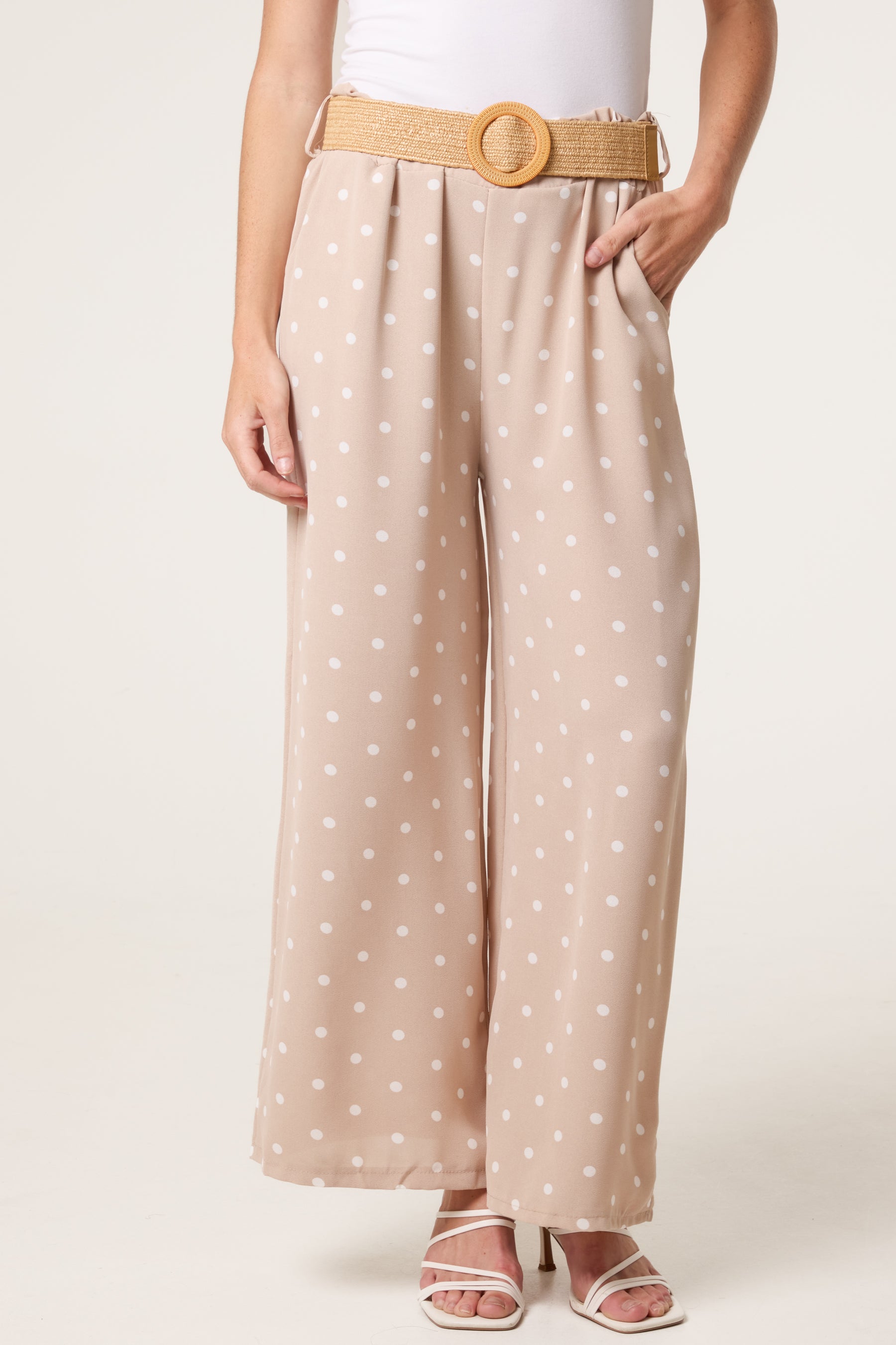 Belted Polka Dot Wide Leg Trousers