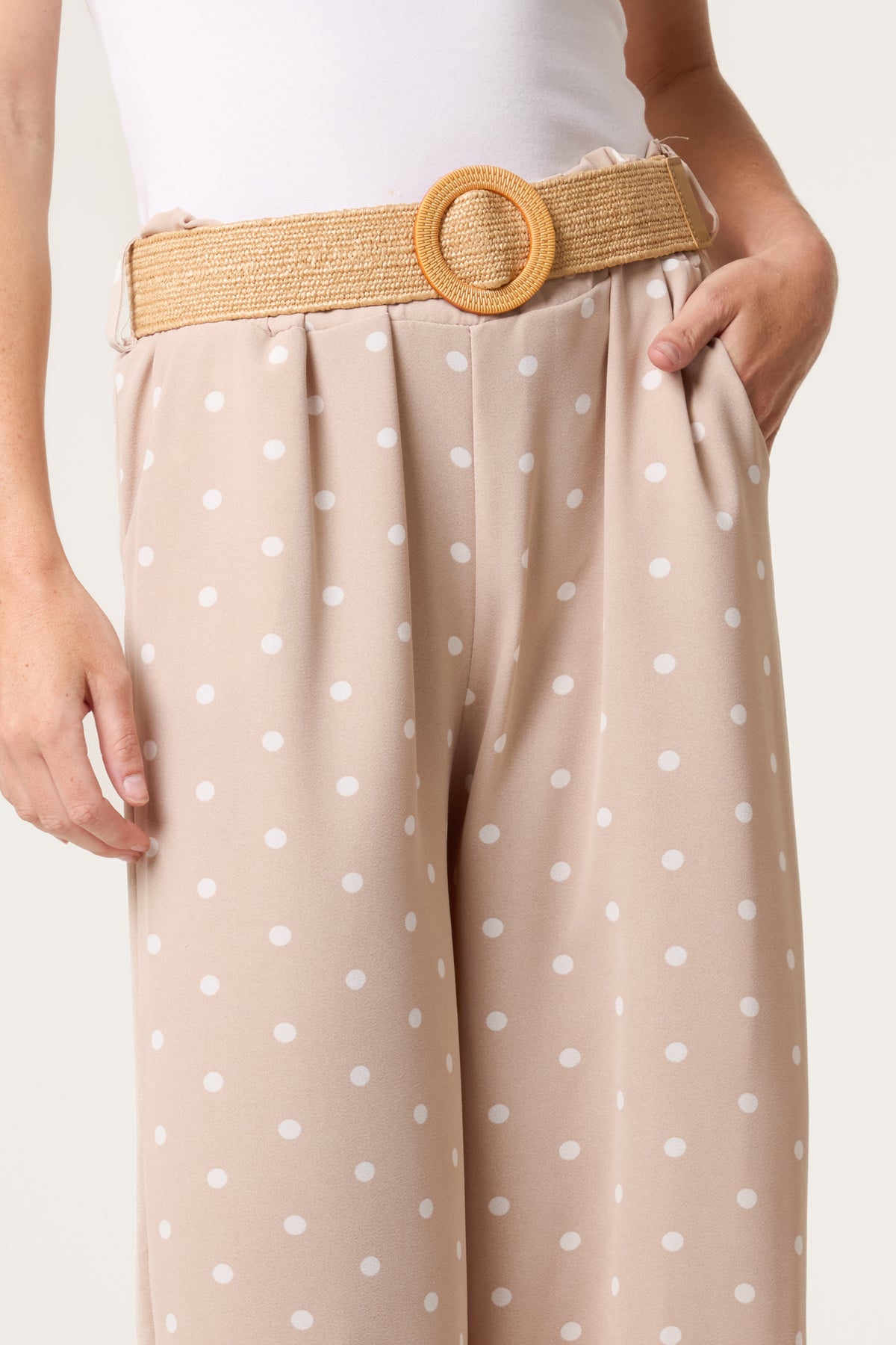 Belted Polka Dot Wide Leg Trousers