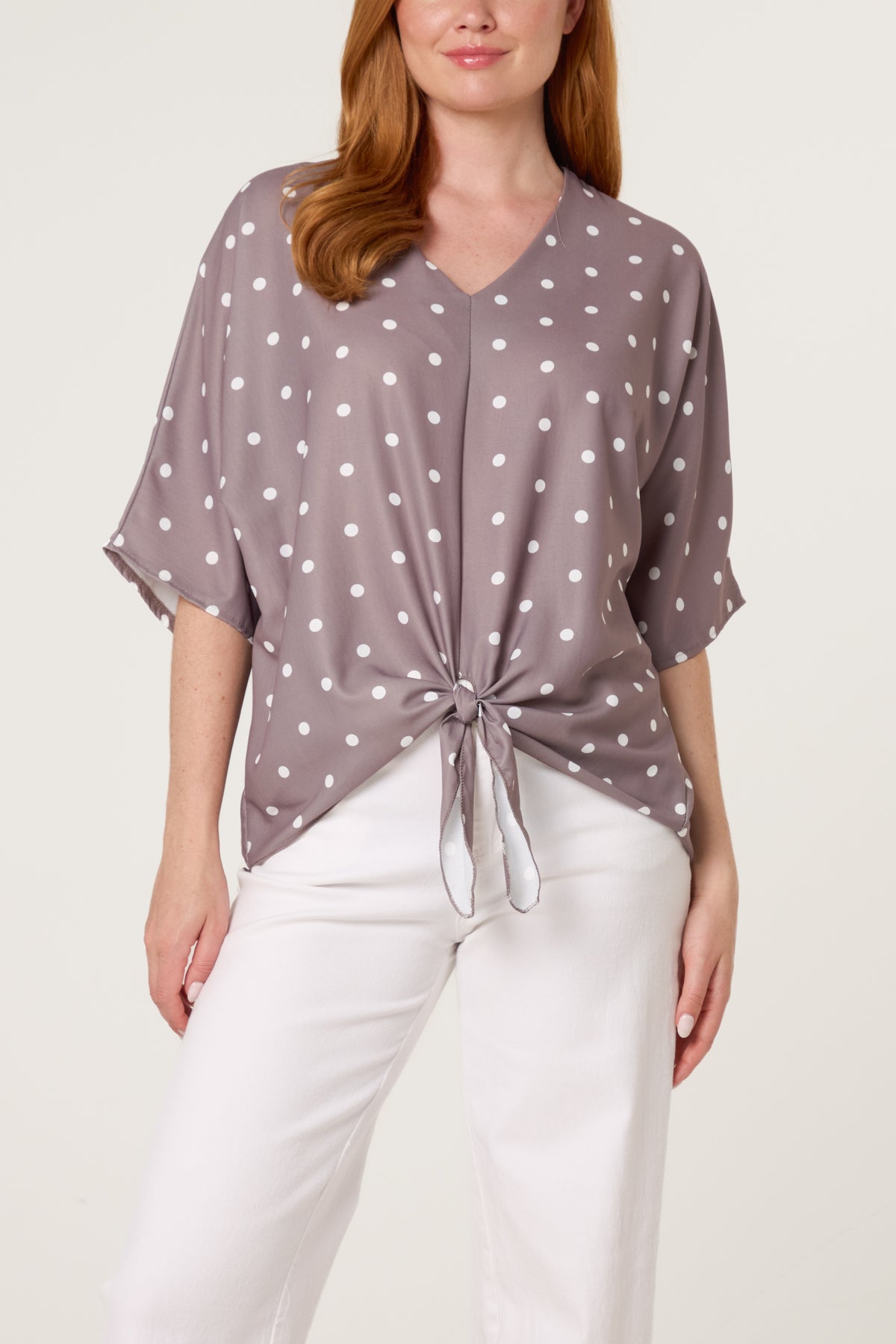 Polka Dot Knot Front Top