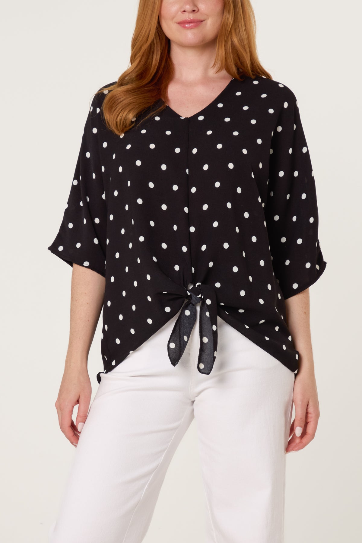 Polka Dot Knot Front Top