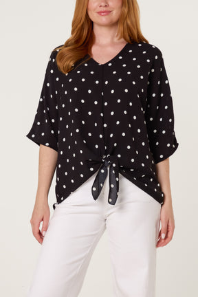 Polka Dot Knot Front Top