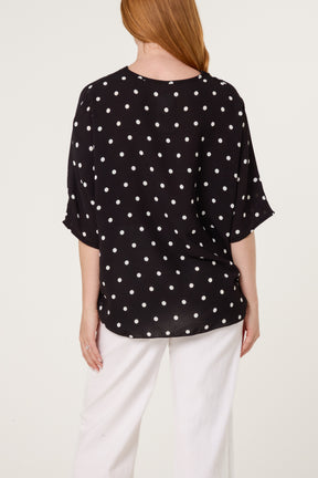 Polka Dot Knot Front Top