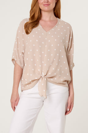 Polka Dot Knot Front Top