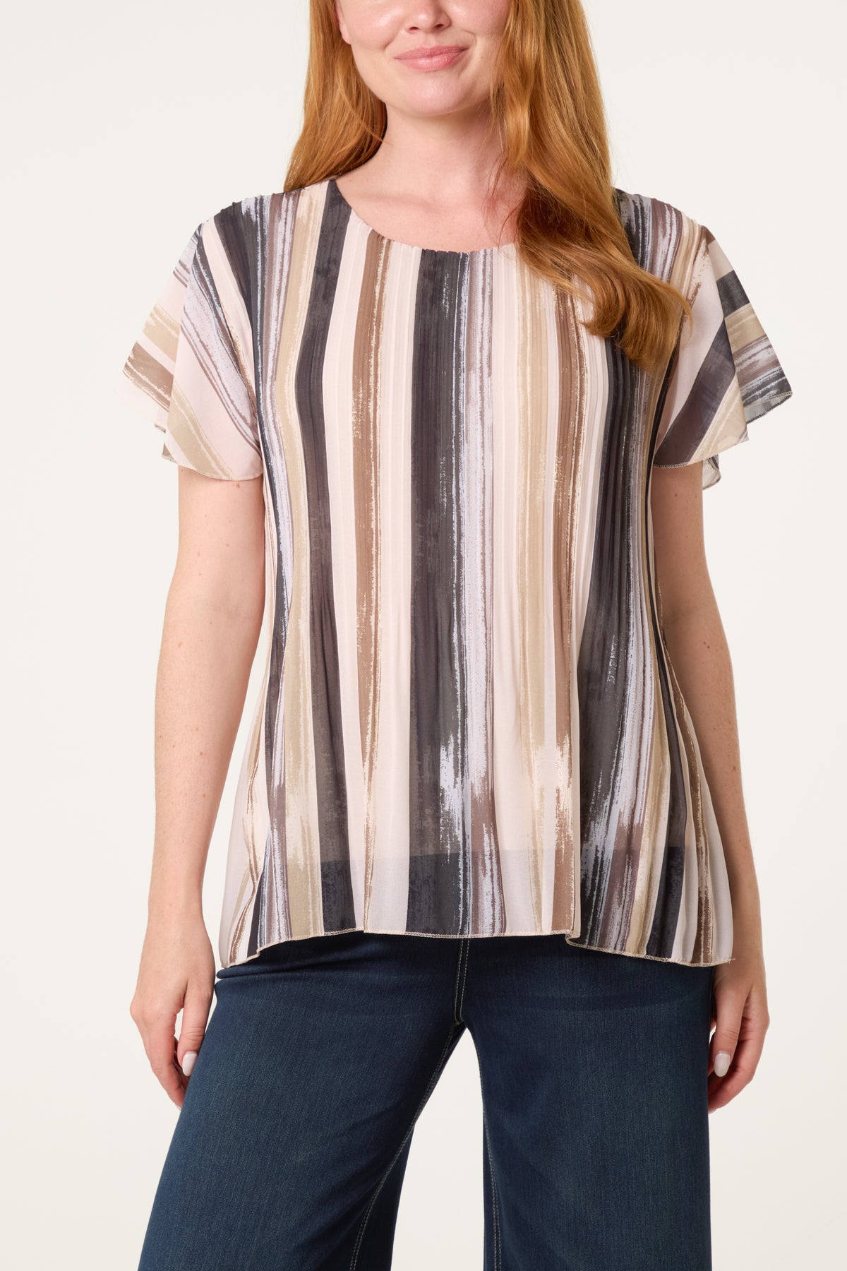 Paint Print Short Sleeve Pleated Top