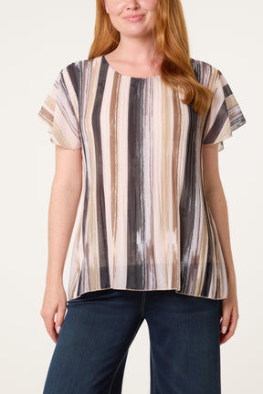 Paint Print Short Sleeve Pleated Top