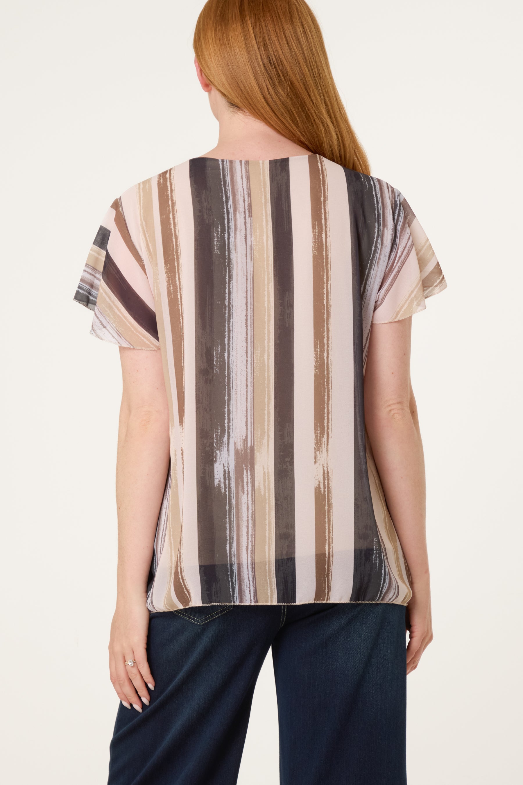 Paint Print Short Sleeve Pleated Top