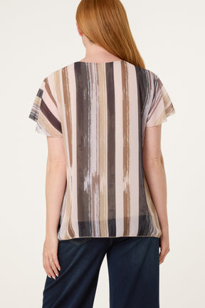 Paint Print Short Sleeve Pleated Top