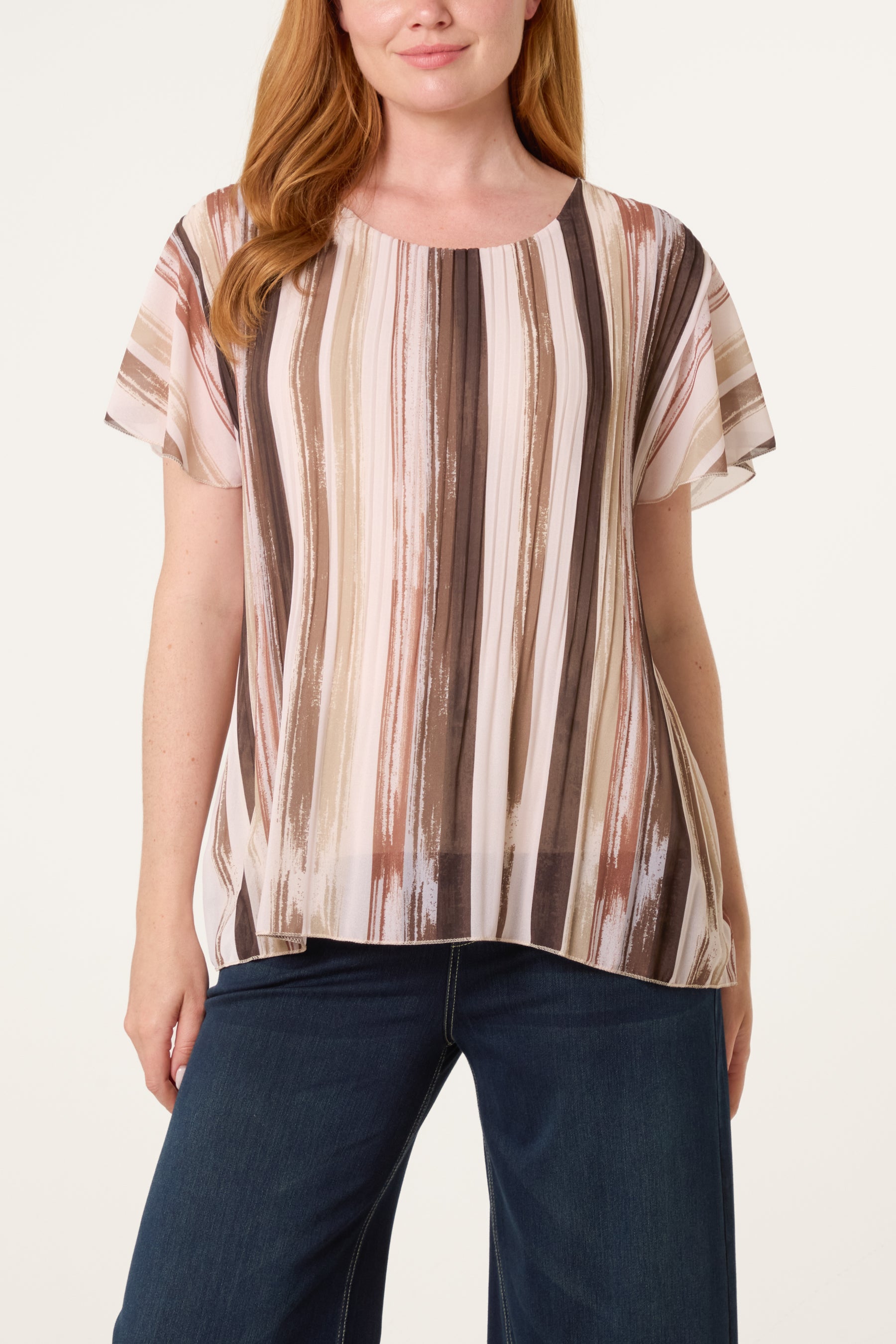 Paint Print Short Sleeve Pleated Top