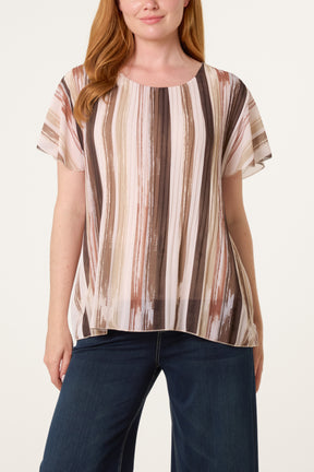 Paint Print Short Sleeve Pleated Top
