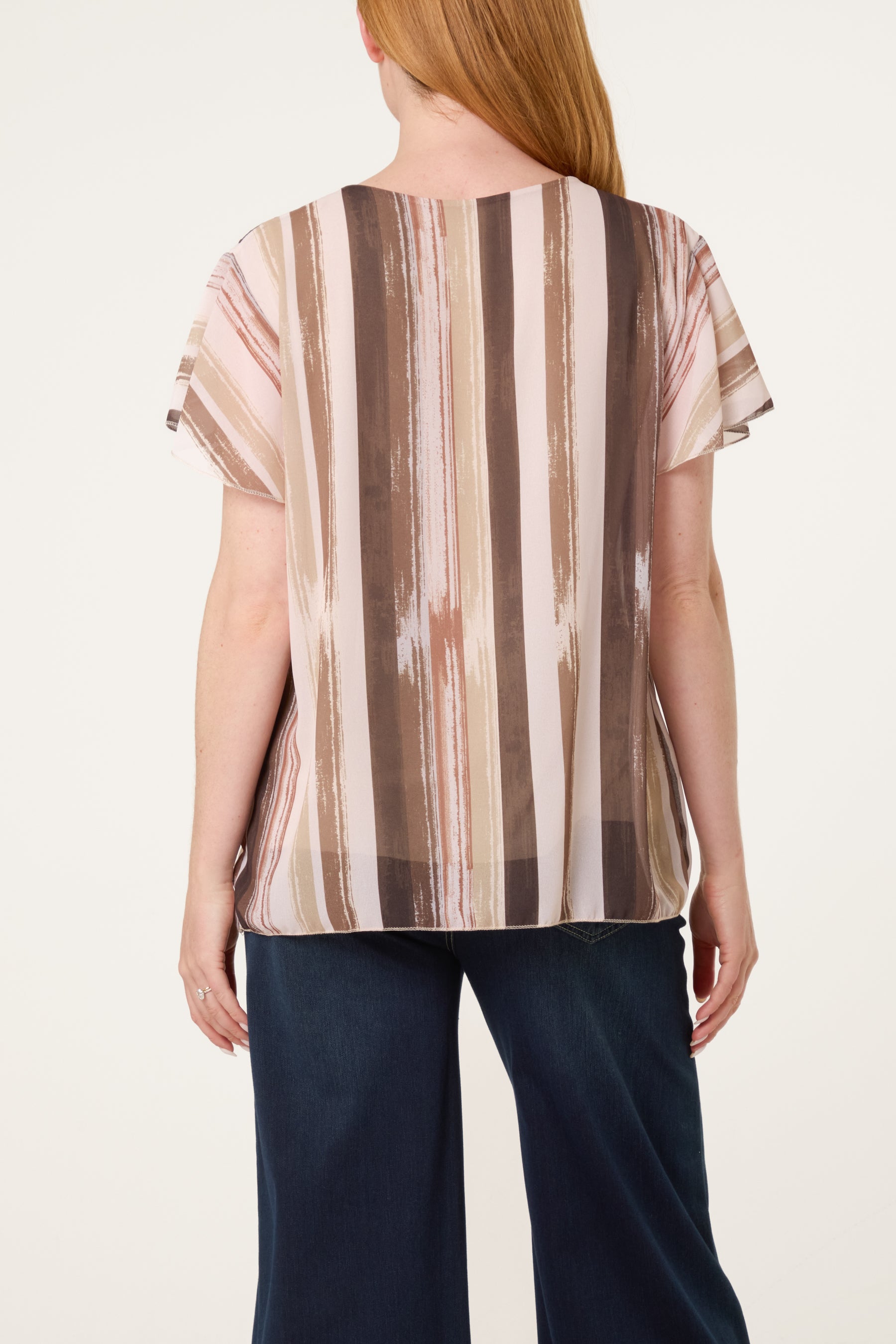 Paint Print Short Sleeve Pleated Top