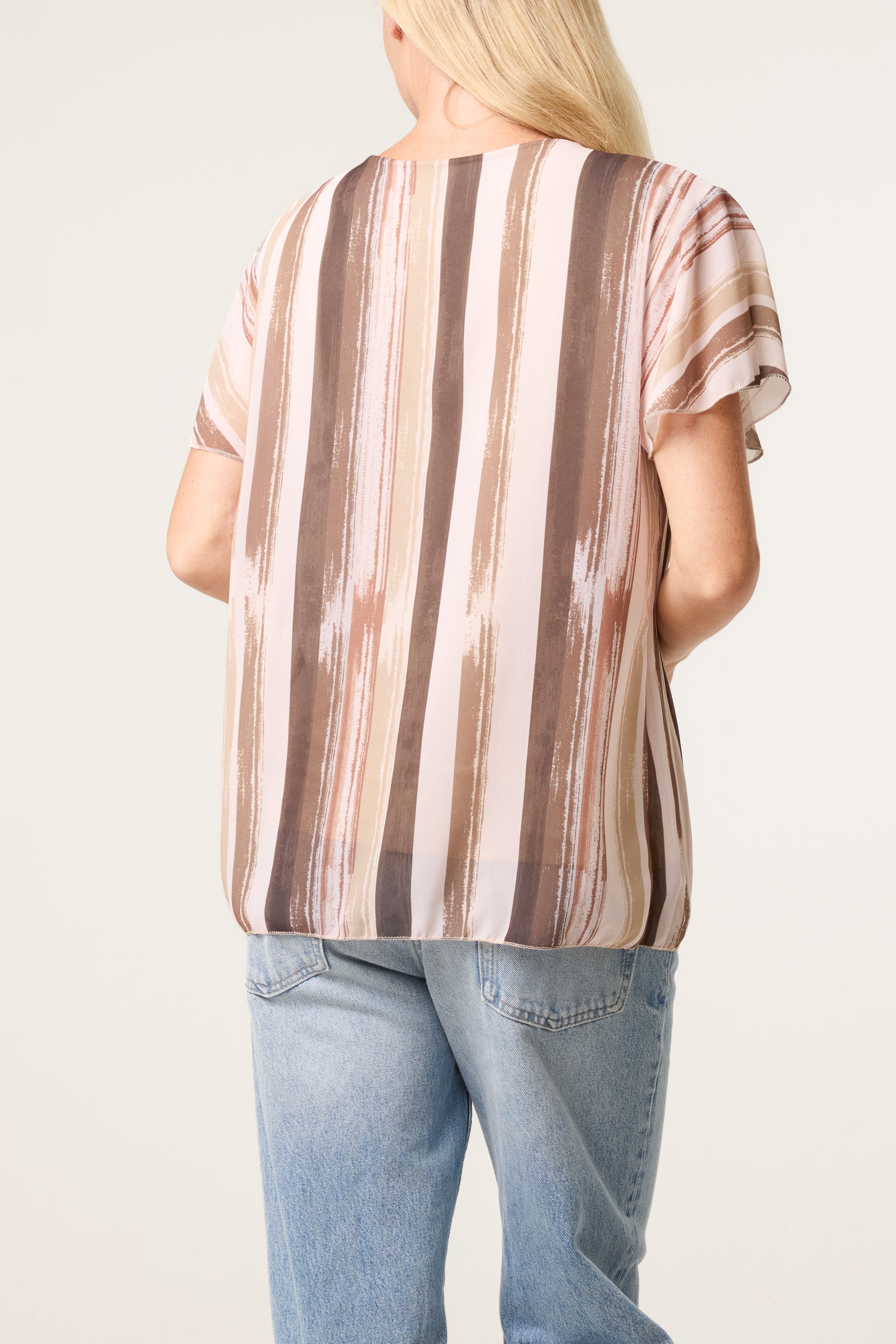 Paint Print Short Sleeve Pleated Top