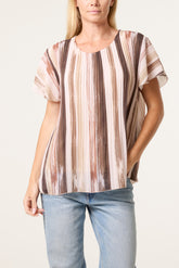 Paint Print Short Sleeve Pleated Top