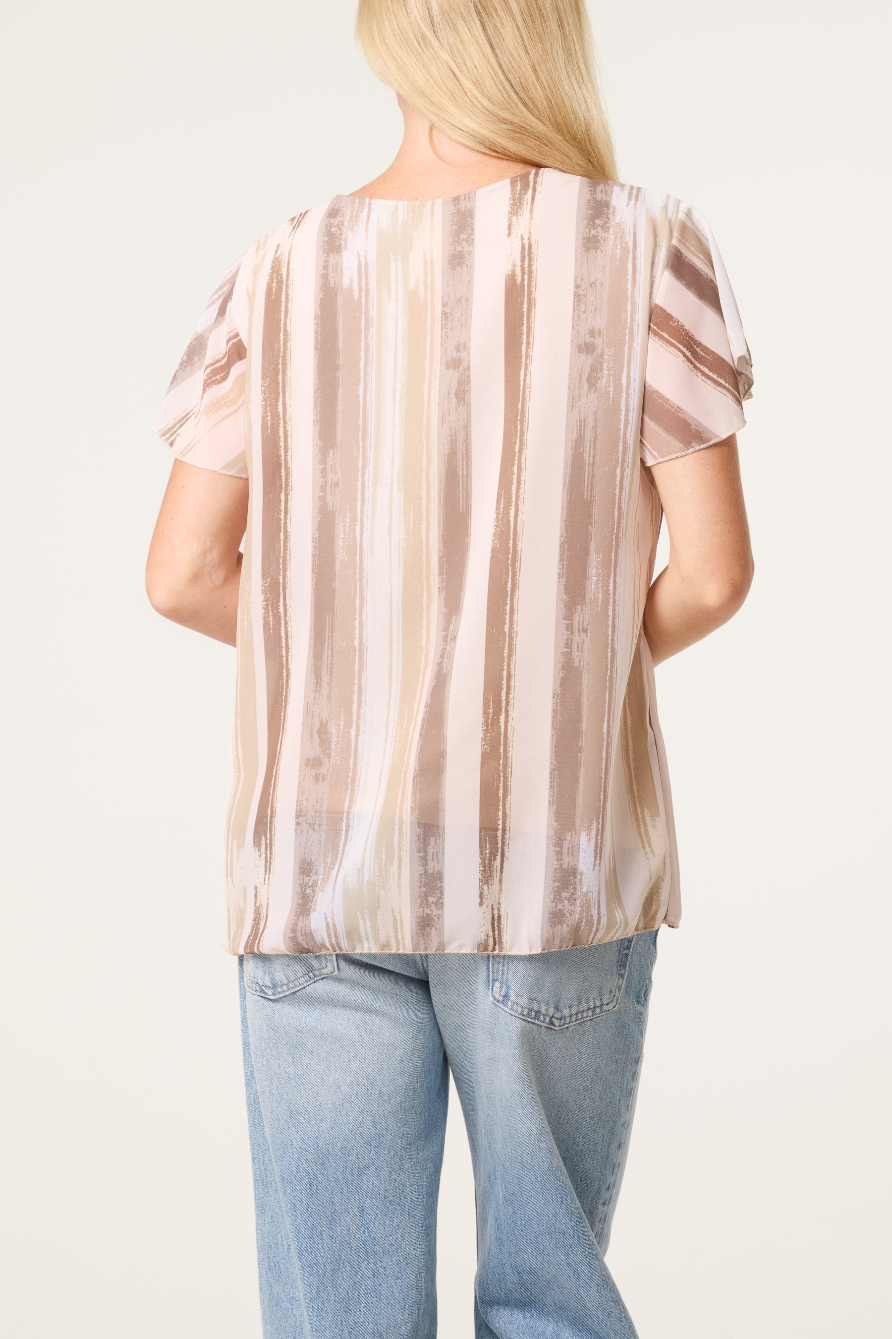 Paint Print Short Sleeve Pleated Top