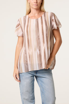 Paint Print Short Sleeve Pleated Top