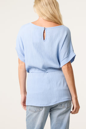 Crinkle Belted Wide Sleeve Top