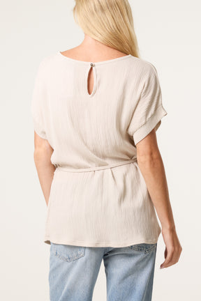 Crinkle Belted Wide Sleeve Top