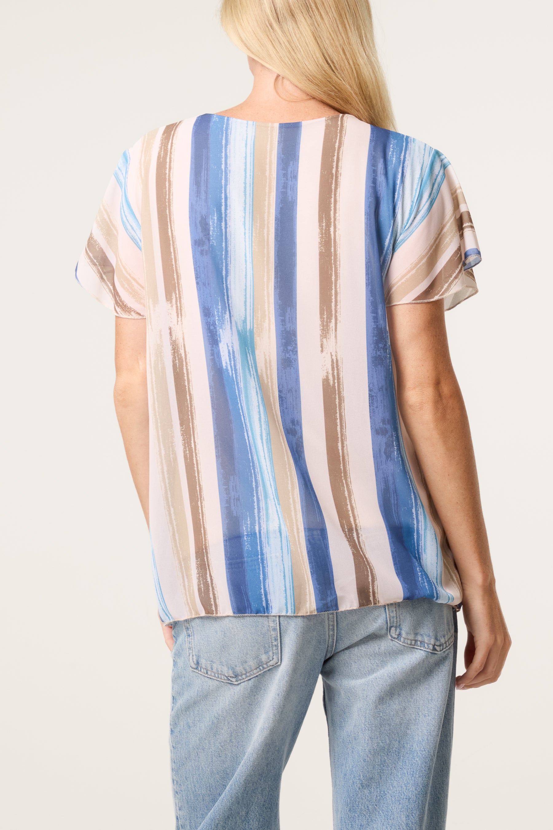 Paint Print Short Sleeve Pleated Top