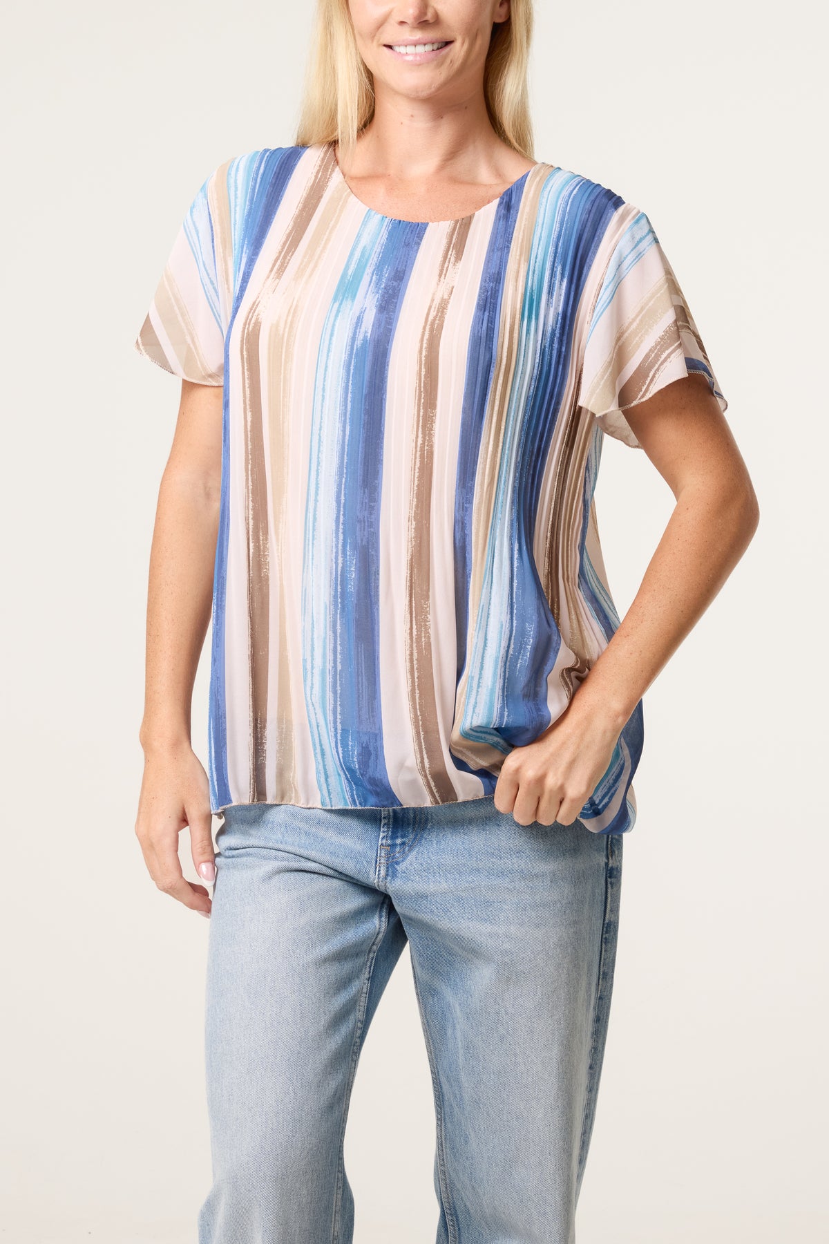 Paint Print Short Sleeve Pleated Top