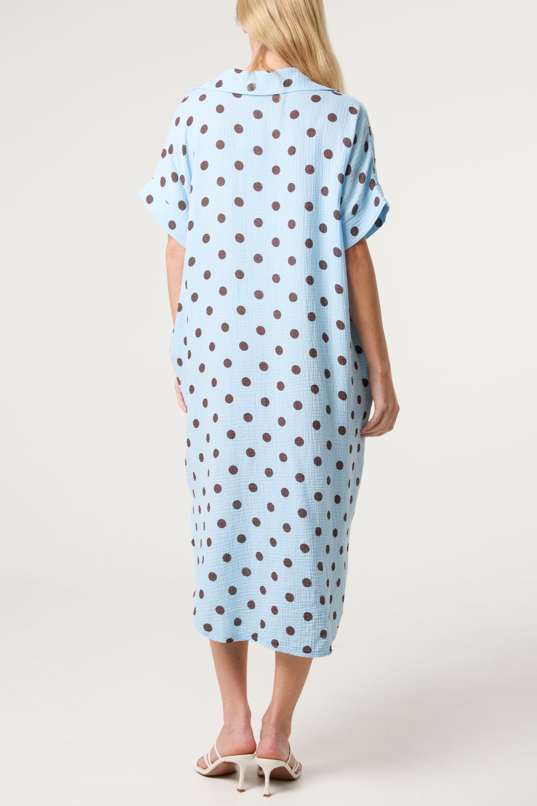Collar Polka Dot Cotton Midi Dress
