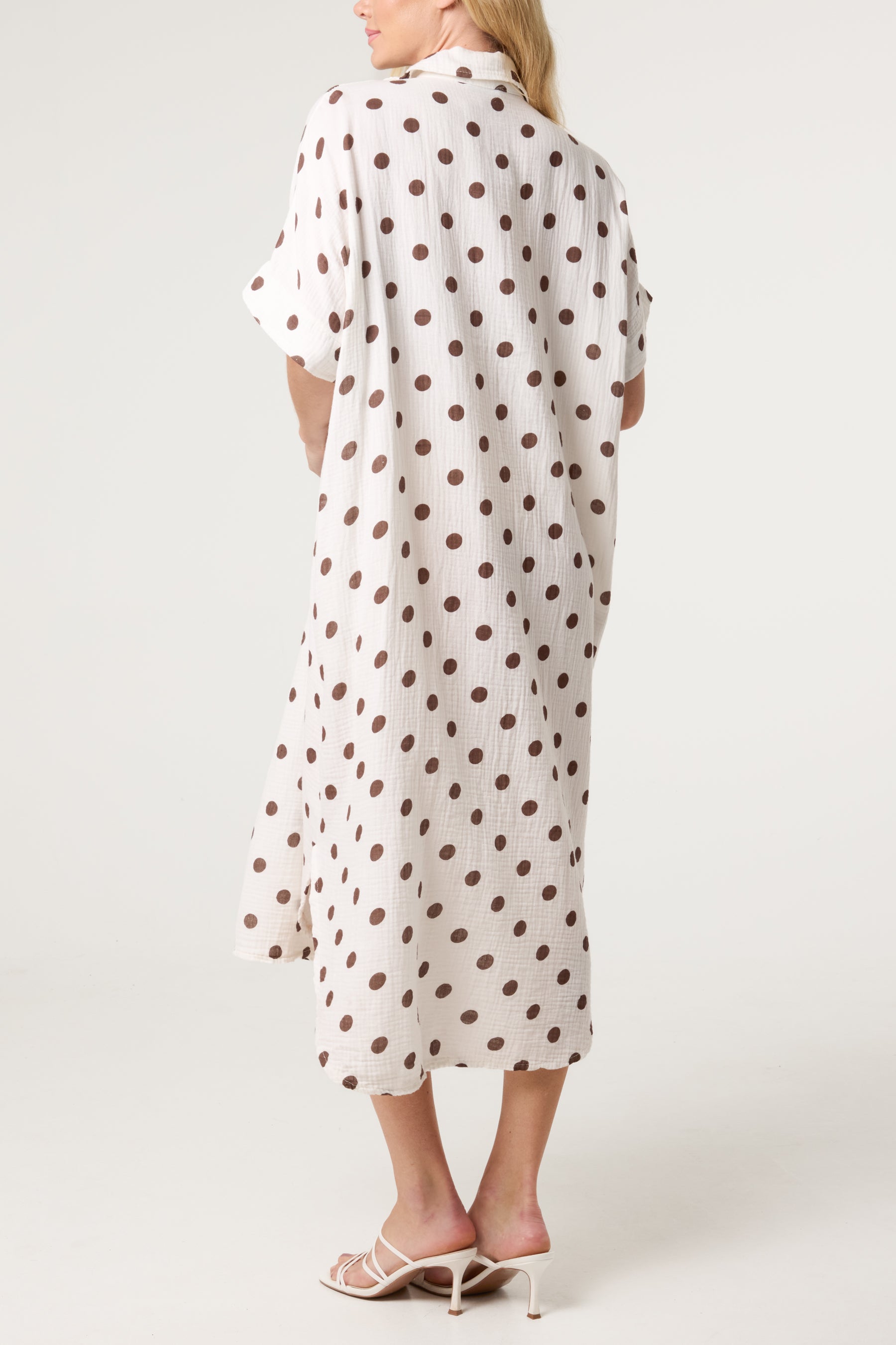 Collar Polka Dot Cotton Midi Dress