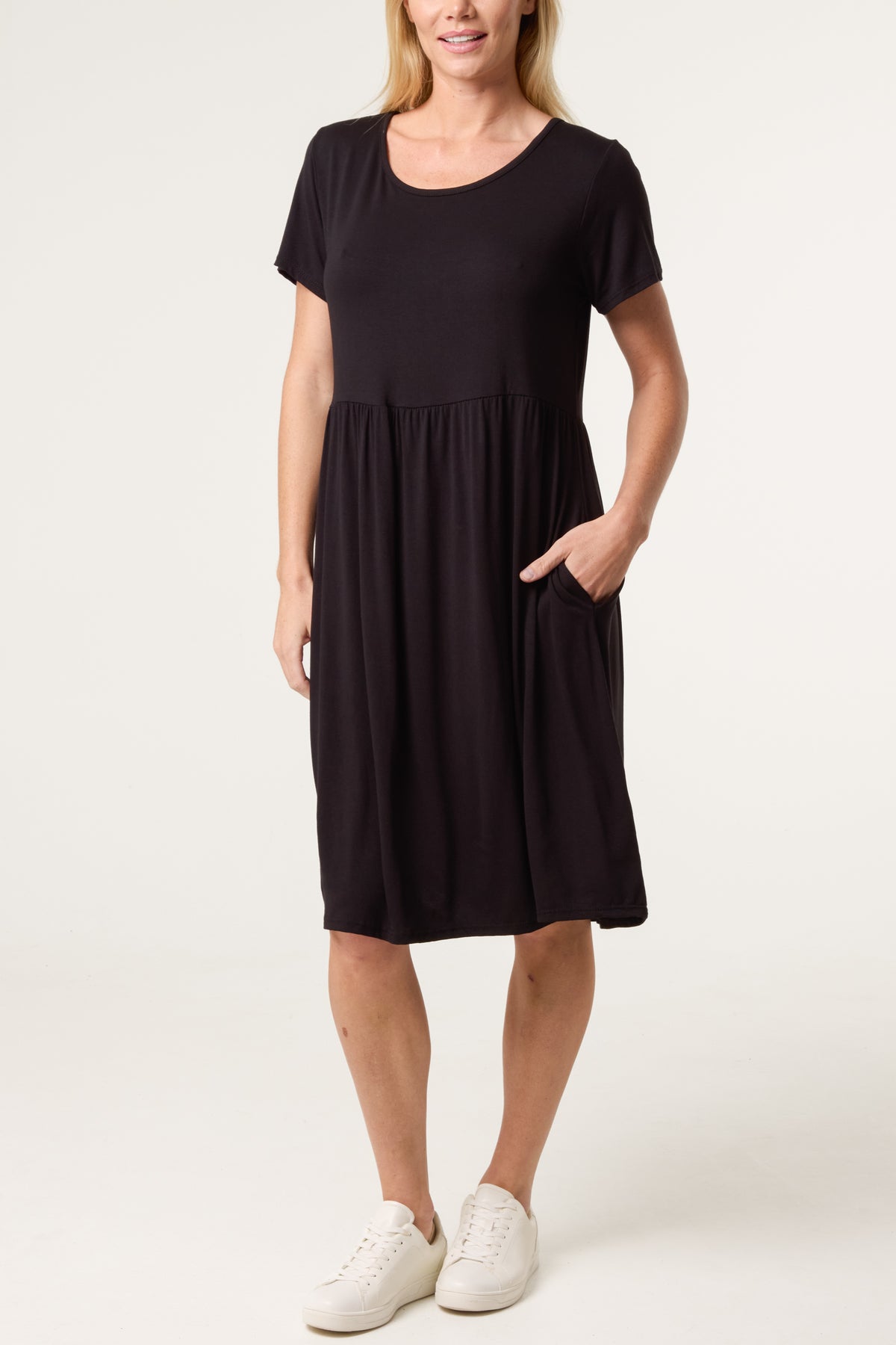 Round Neck Stretch Mini Dress