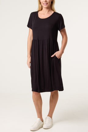 Round Neck Stretch Mini Dress