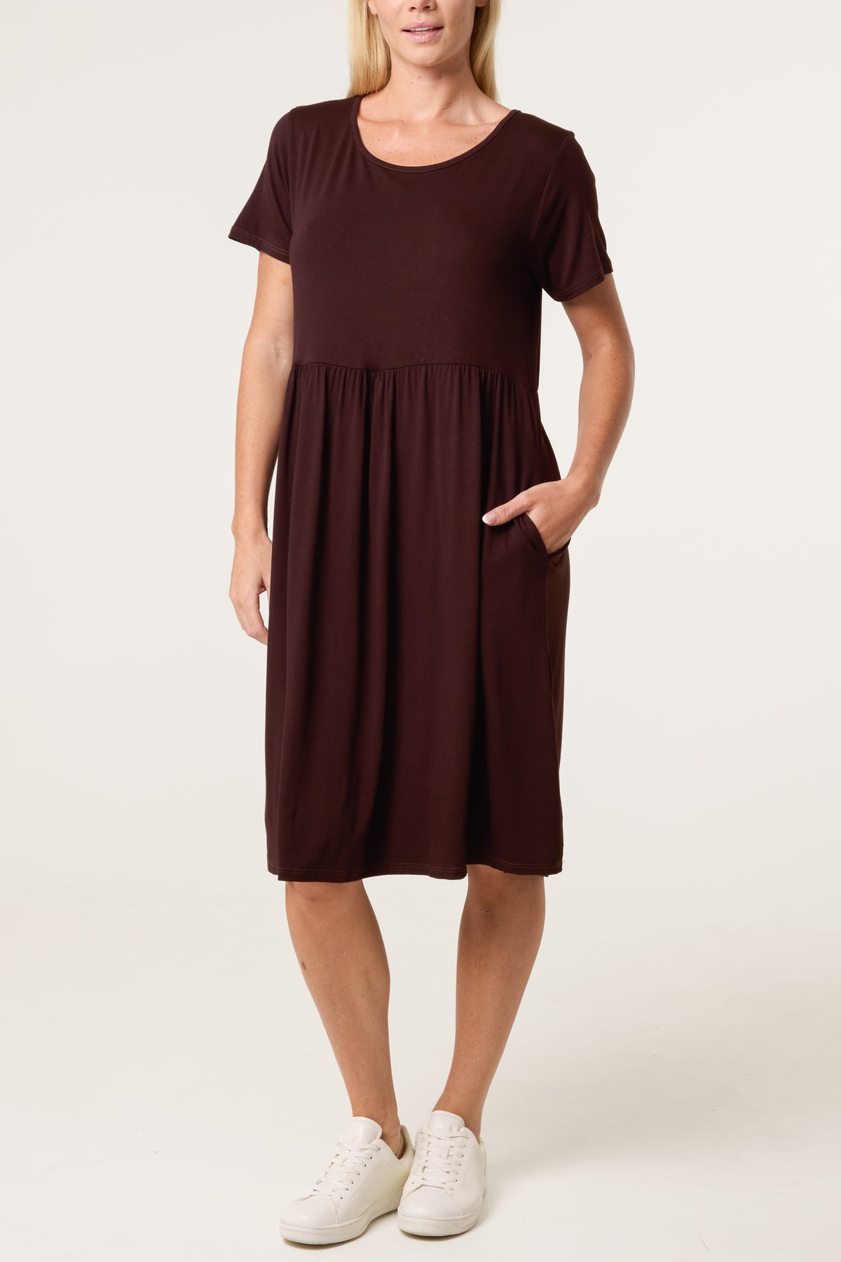 Round Neck Stretch Mini Dress