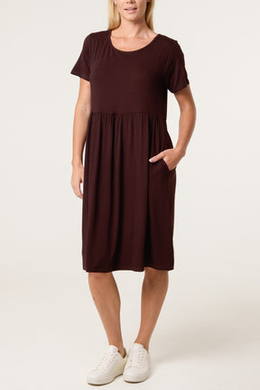 Round Neck Stretch Mini Dress