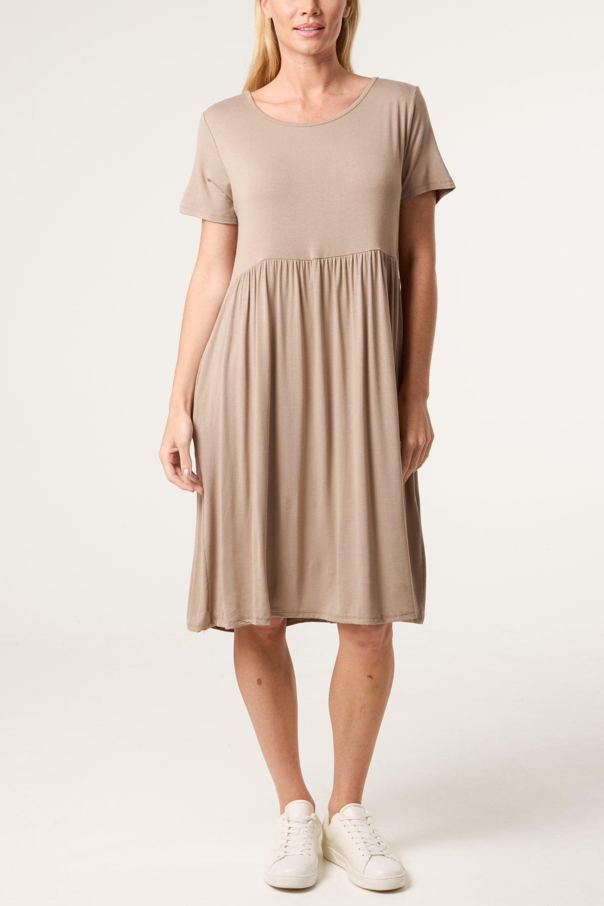 Round Neck Stretch Mini Dress