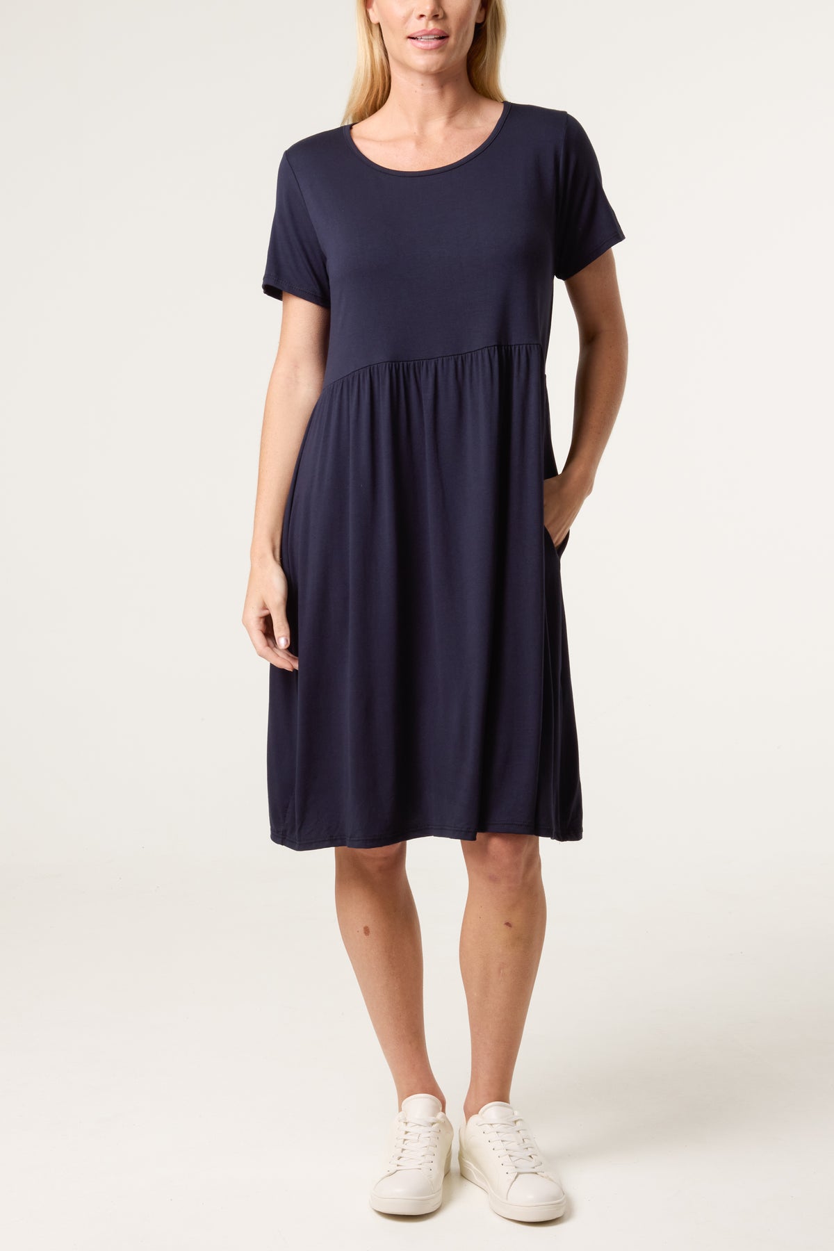 Round Neck Stretch Mini Dress