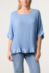 Crinkle Fabric Satin Trim Top