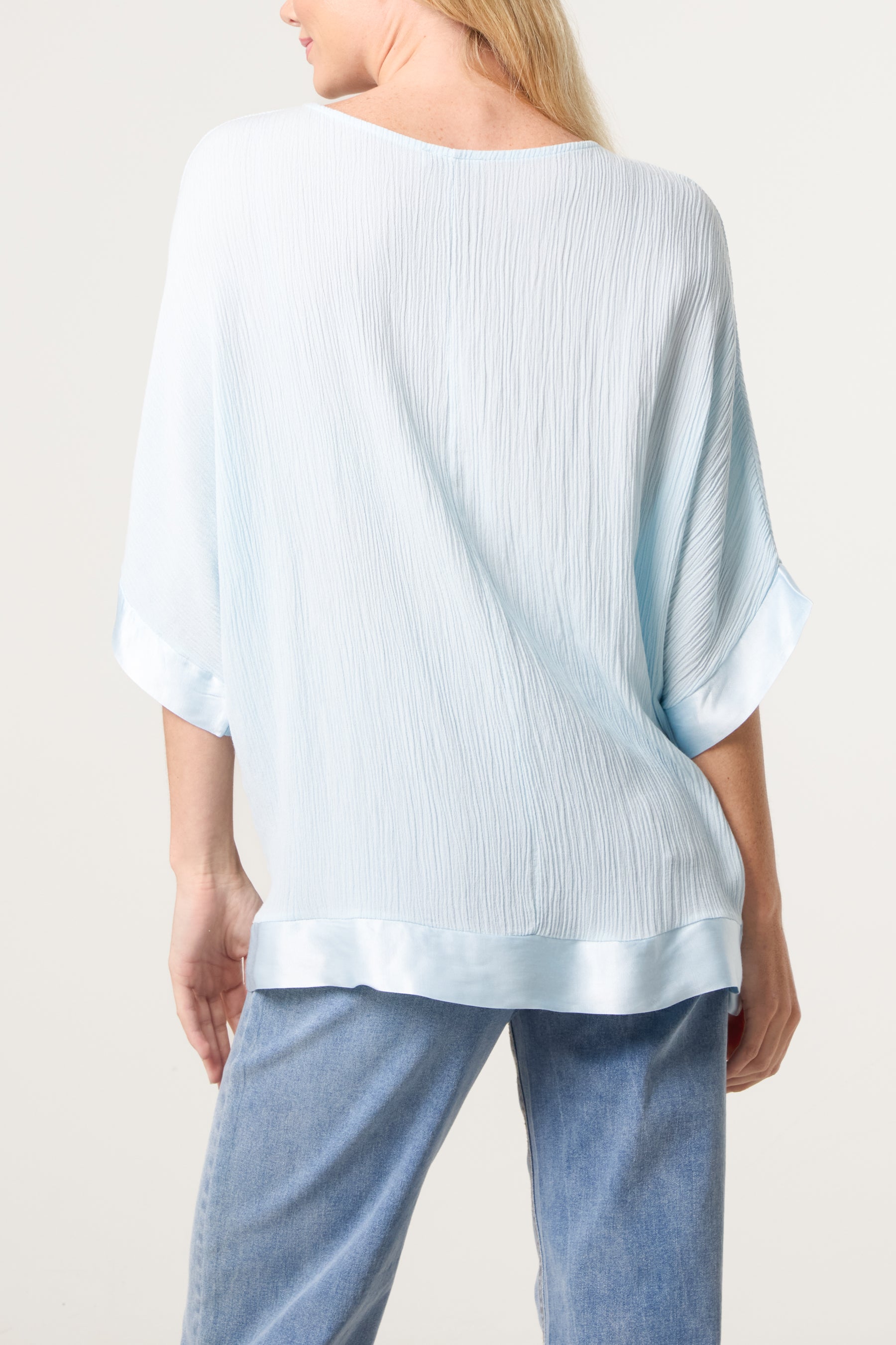 Crinkle Fabric Satin Trim Top