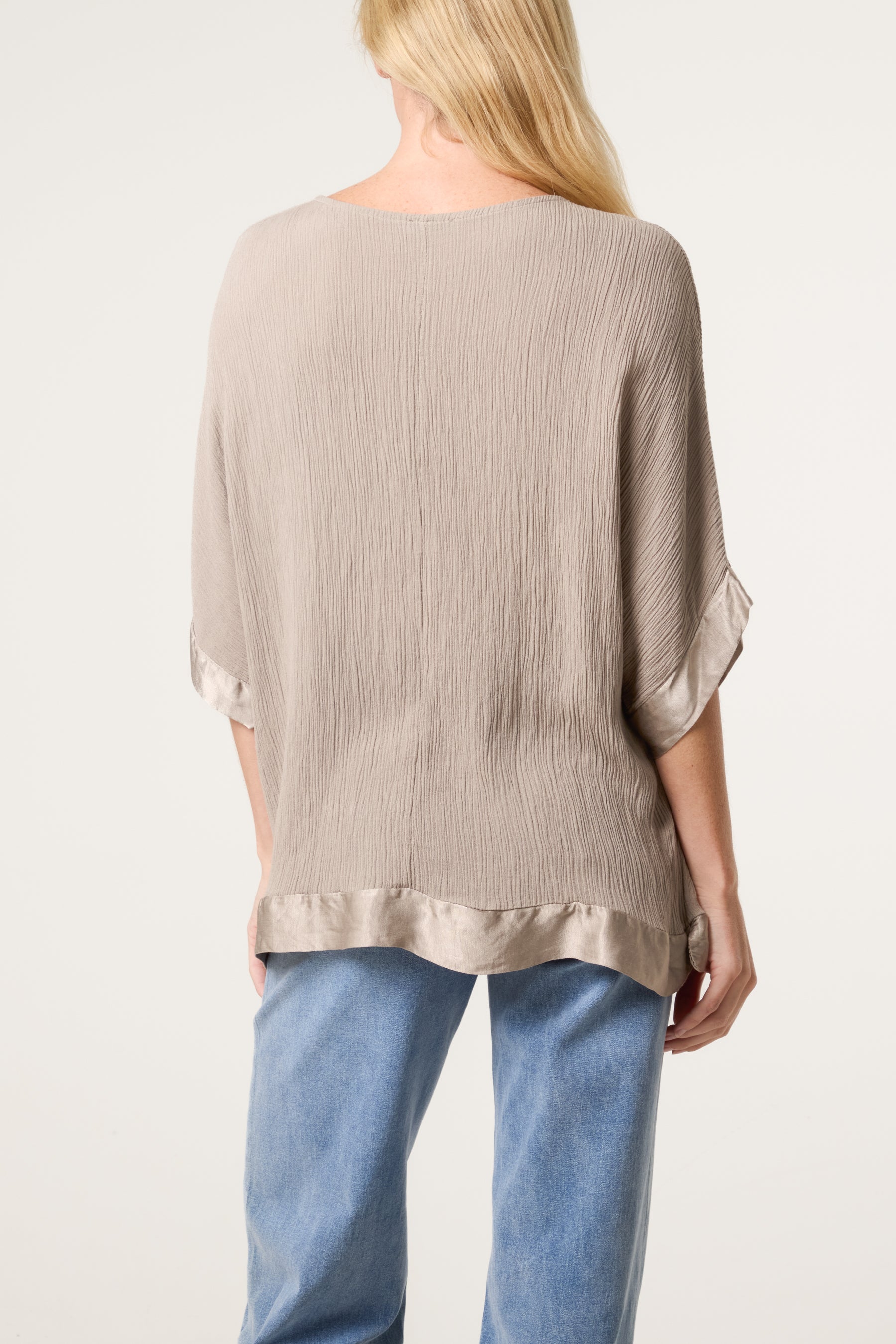 Crinkle Fabric Satin Trim Top