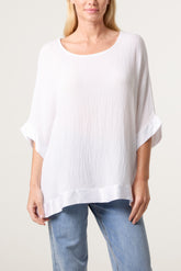 Crinkle Fabric Satin Trim Top