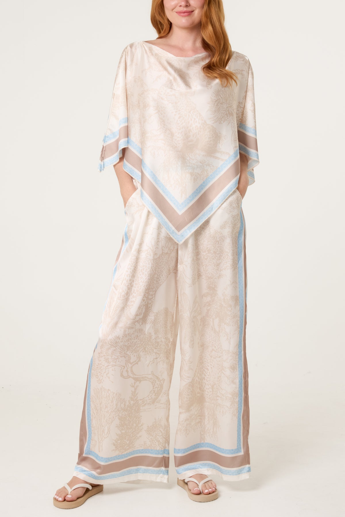 Scarf Top & Wide Leg Trousers Set