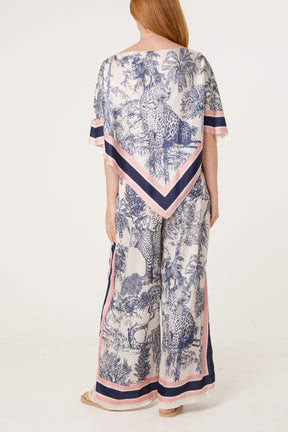 Scarf Top & Wide Leg Trousers Set