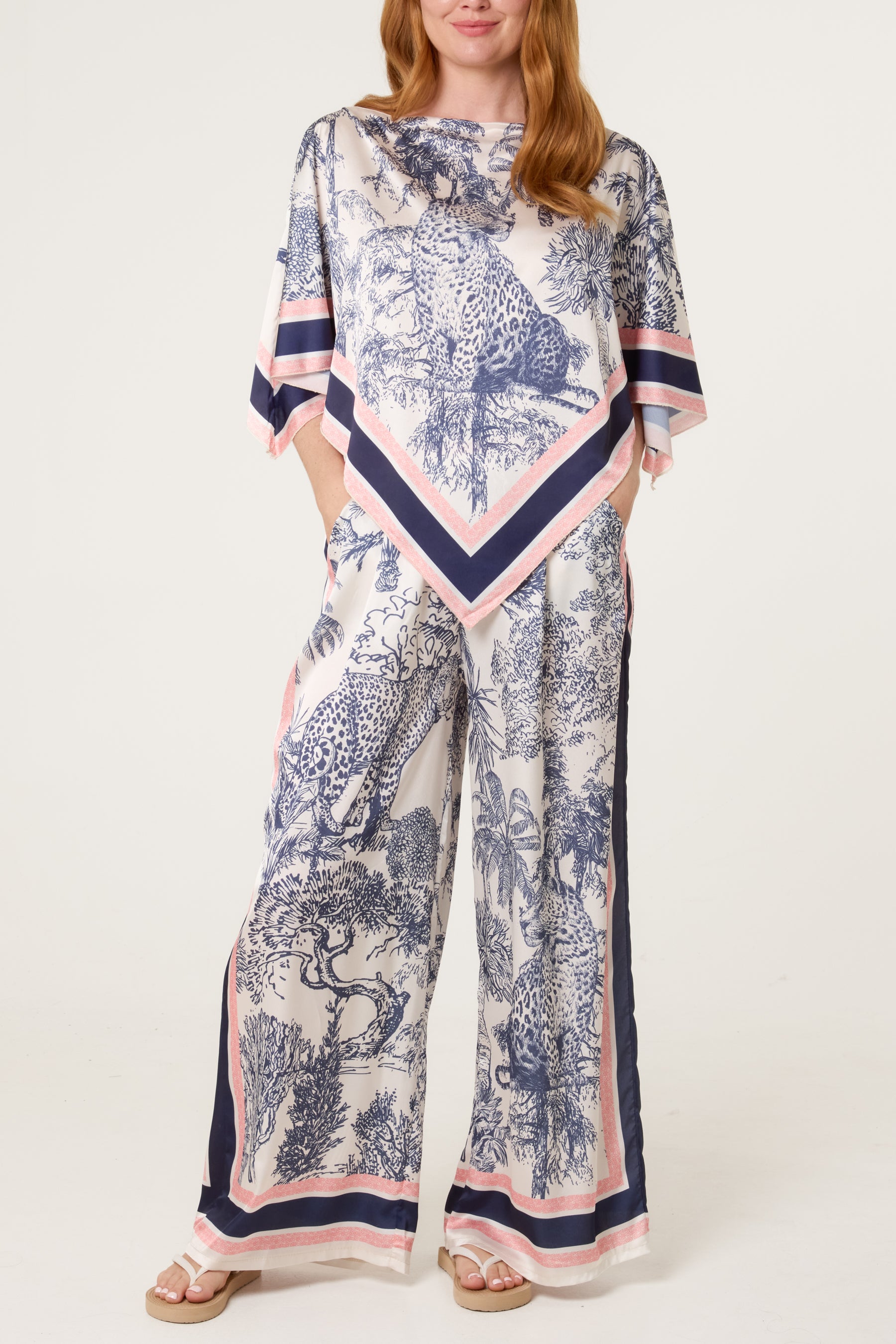 Scarf Top & Wide Leg Trousers Set