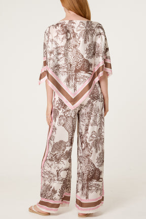Scarf Top & Wide Leg Trousers Set