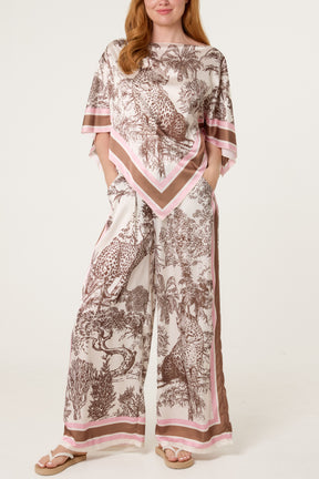 Scarf Top & Wide Leg Trousers Set