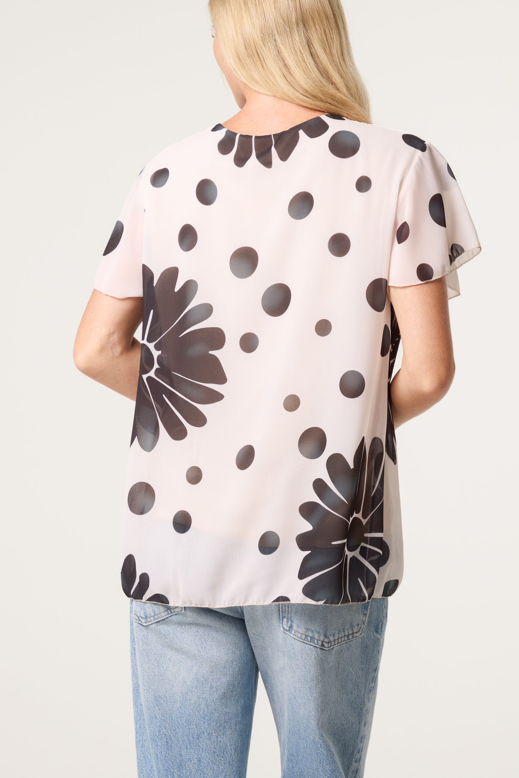 Pleated Floral & Polka Dot Top